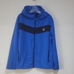 SPYDER Blue Black Full Zip Fleece Line Hooded Jacket